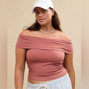 Aerie Chill Off-The-Shoulder Top Mauve Pink Size XS Soft Stretch Casual Feminine